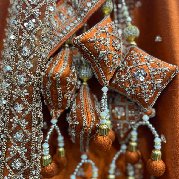 Sangria : Cutdana Pearls Handwork Rust Orange Bridal Lehenga