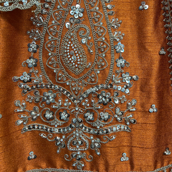 Sangria : Cutdana Pearls Handwork Rust Orange Bridal Lehenga