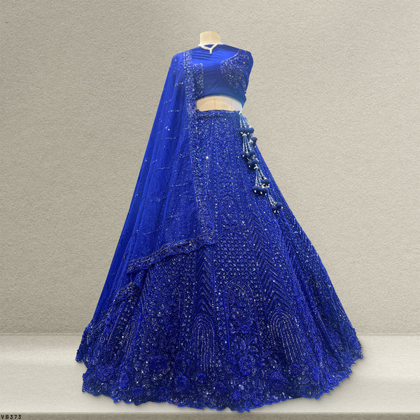 Jazzagals - Ready-To-Wear Designer Monotone Handwork Couture Lehenga Royal Blue