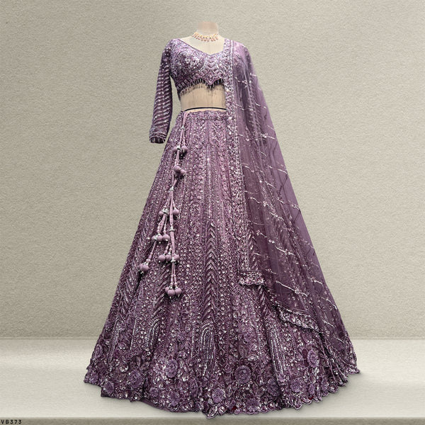 Jazzagals - Ready-To-Wear Designer Monotone Handwork Couture Lehenga Deep Muave