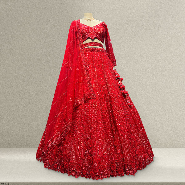 Jazzagals - Ready-To-Wear Designer Monotone Handwork Couture Red Lehenga