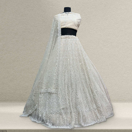 Jazzagals - Designer Pearl White Handwork Couture Reception Lehenga