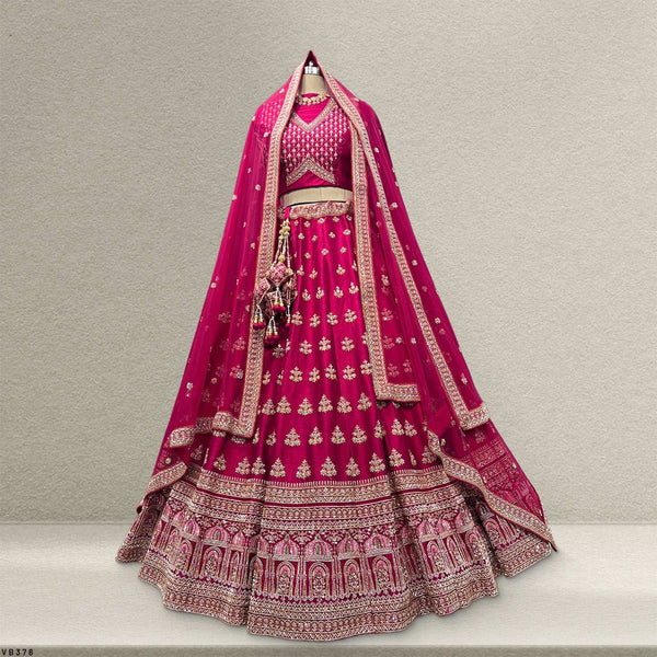 Amrapali - Minimal Style Handwork Raw Silk Rani Pink Bridal Lehenga