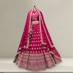 Amrapali - Minimal Style Handwork Raw Silk Rani Pink Bridal Lehenga