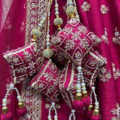 Amrapali - Minimal Style Handwork Raw Silk Rani Pink Bridal Lehenga