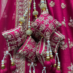 Amrapali - Minimal Style Handwork Raw Silk Rani Pink Bridal Lehenga