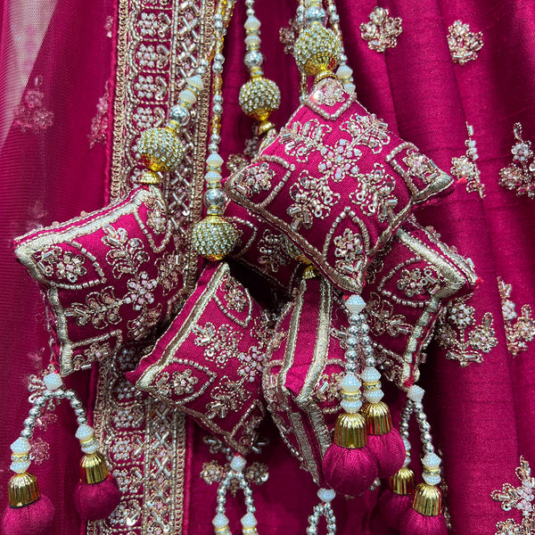 Amrapali - Minimal Style Handwork Raw Silk Rani Pink Bridal Lehenga