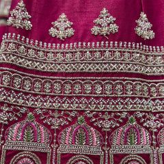 Amrapali - Minimal Style Handwork Raw Silk Rani Pink Bridal Lehenga