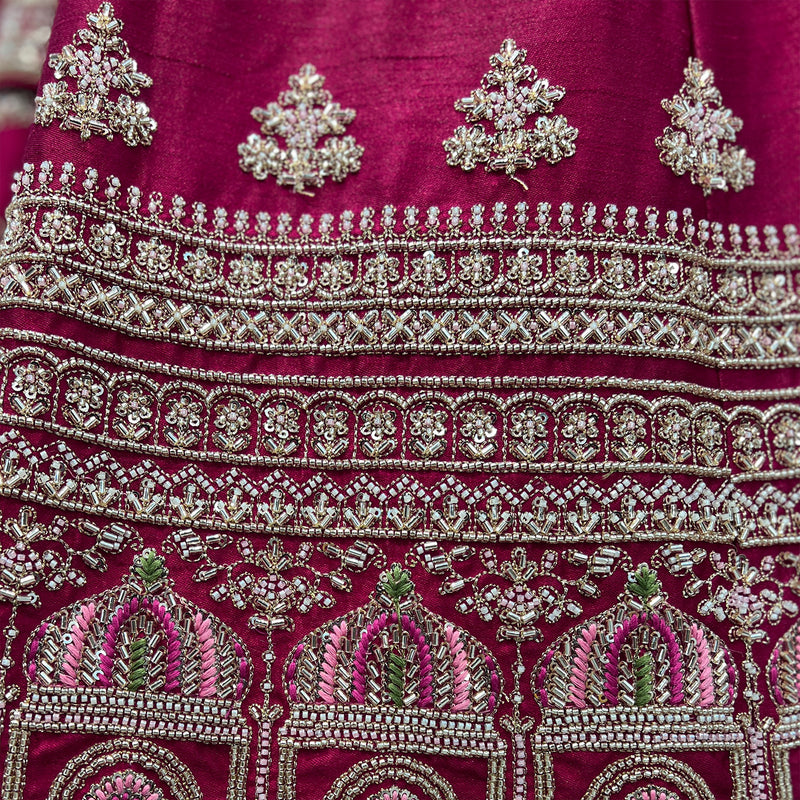 Amrapali - Minimal Style Handwork Raw Silk Rani Pink Bridal Lehenga