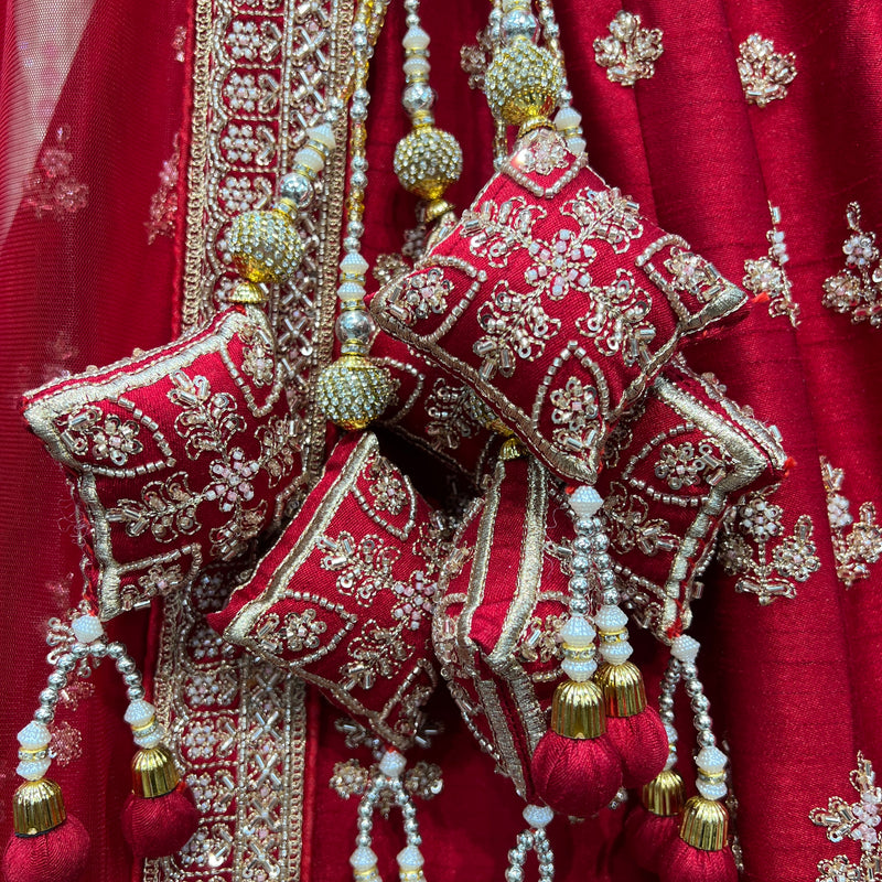 Amrapali - Minimal Style Boota Handwork Raw Silk Royal Red Bridal Lehenga