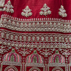 Amrapali - Minimal Style Boota Handwork Raw Silk Royal Red Bridal Lehenga
