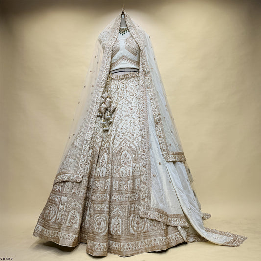 Damsel - Soft Ivory Silk Royal Look Golden Handwork Designer Lehenga