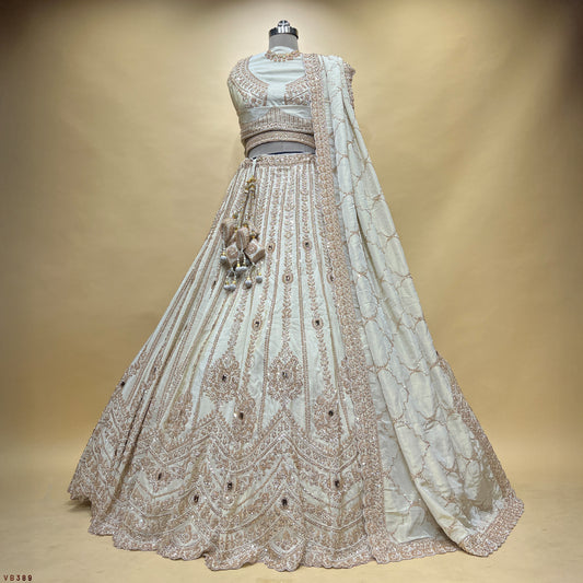 Damsel - Soft Ivory Silk Royal Look Golden Handwork Designer Lehenga