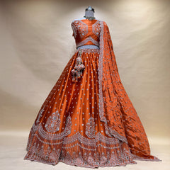 Damsel - Gajji Silk Handwork Orange Partywear Lehenga