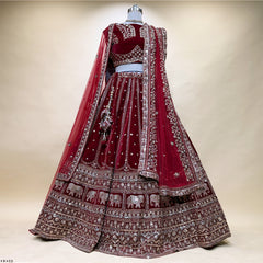 Rajgharana : Double Dupatta Maroon Handwork Wedding Lehenga