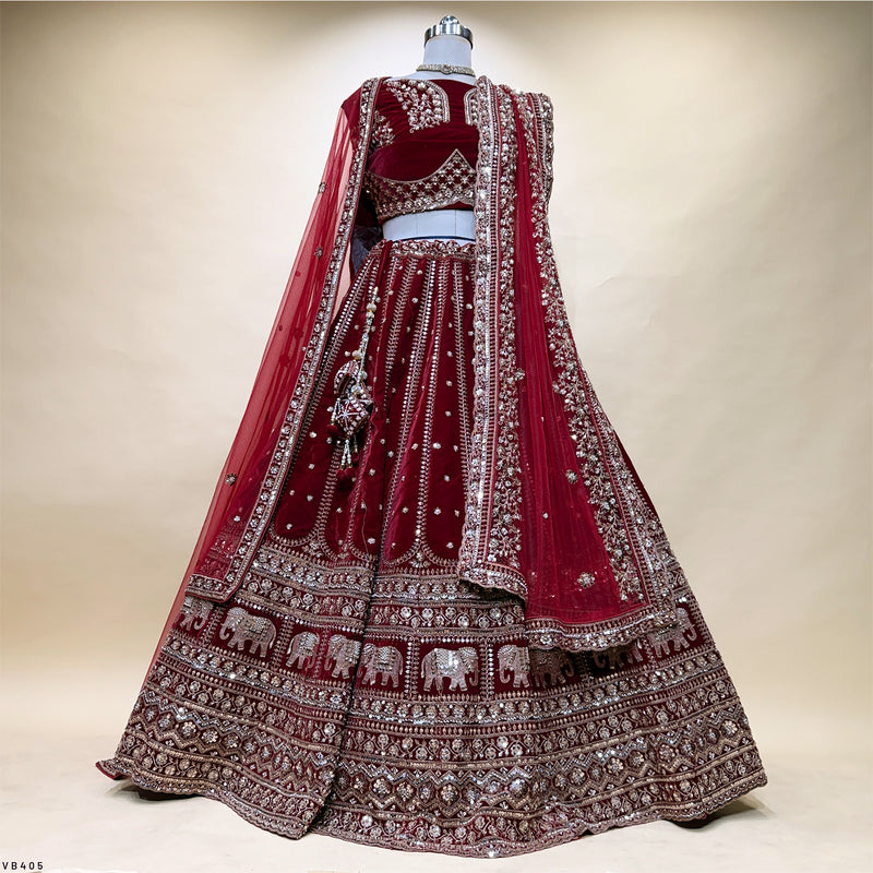 Rajgharana : Double Dupatta Maroon Handwork Wedding Lehenga
