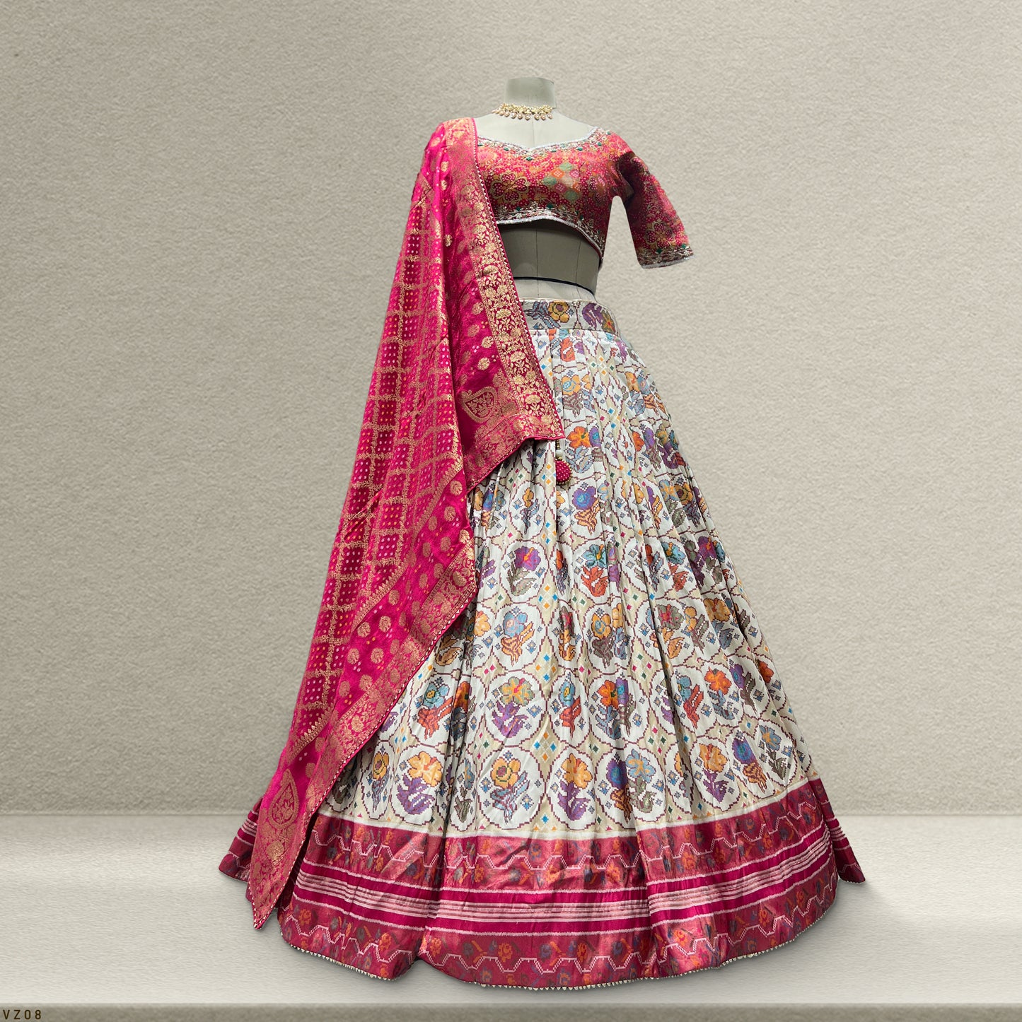 Vantara - Multicolor Premium Silk Position Print Patola Lehenga