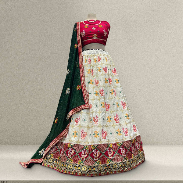 Aisha - Gharchola Pattern Embroidered Georgette Lehenga Set