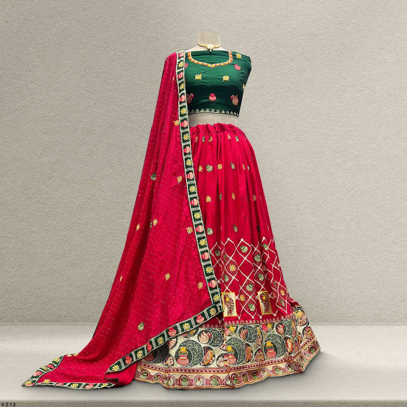 Aisha - Gharchola Pattern Embroidered Georgette Lehenga Set