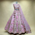 Pink multicolor Banarasi lehenga with heavy blouse and organza dupatta, full skirt