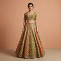 Multicolor lehenga with embroidered blouse, sequined yoke and flared skirt