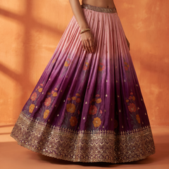 Shringaar: Position Print Silk Lehenga with Work Blouse Ready-To-Wear