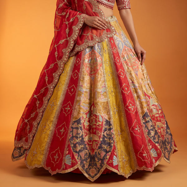 Multicolor lehenga skirt with ornate banarasi-style embroidery