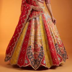 Varnali - Multicolor Banarasi Fusion Mehendi Haldi Lehenga