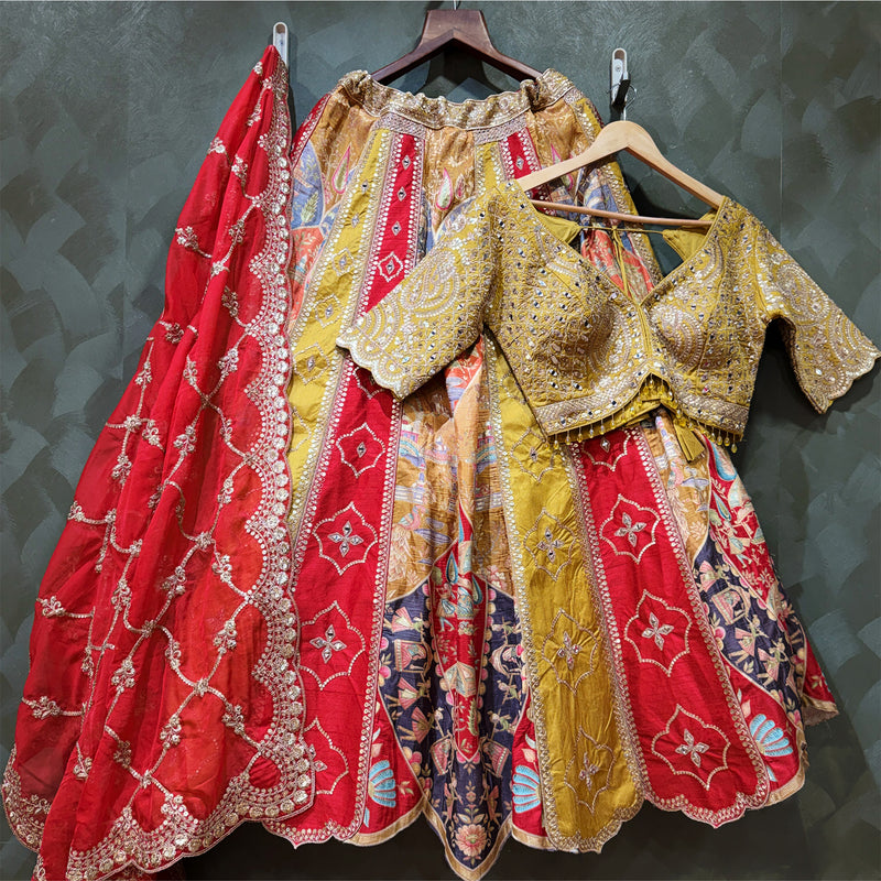 Varnali - Yellow Mustard Banarasi Fusion Mehendi Haldi Lehenga