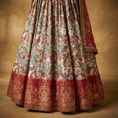 Ivory multicolor paisley lehenga skirt with border and bandhani dupatta edge