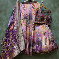 Varnali: Lilac Purple Multicolor Patola Print Lehenga with Bandhej Dupatta