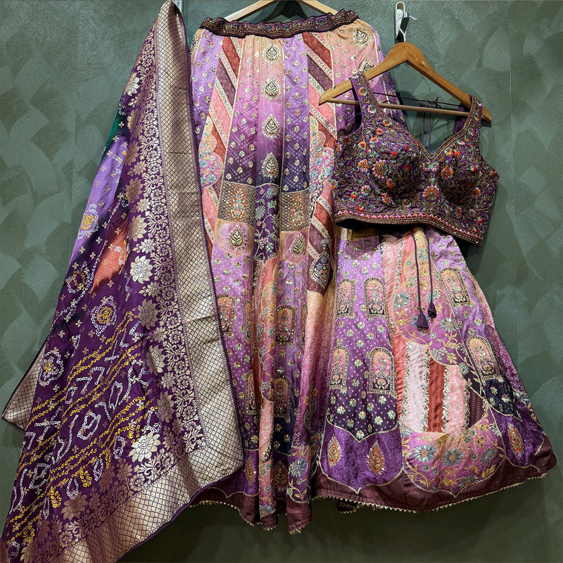 Varnali: Lilac Purple Multicolor Patola Print Lehenga with Bandhej Dupatta
