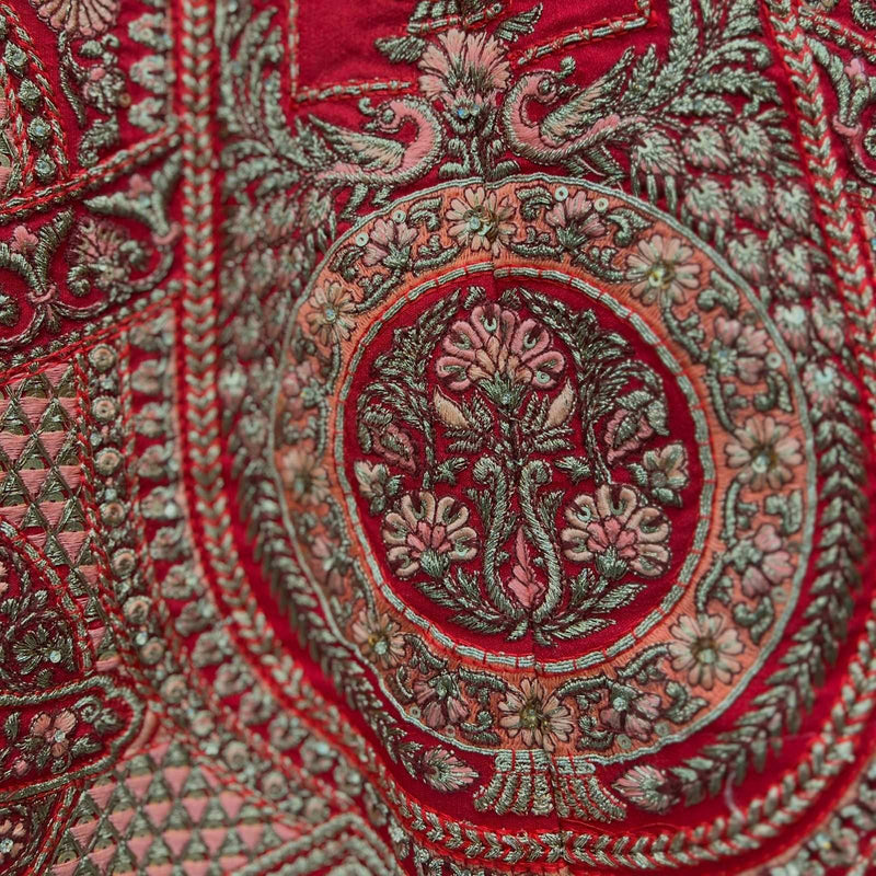 Amrapali - Big Flared Raw Silk Fuchsia Red Royal Wedding Lehenga
