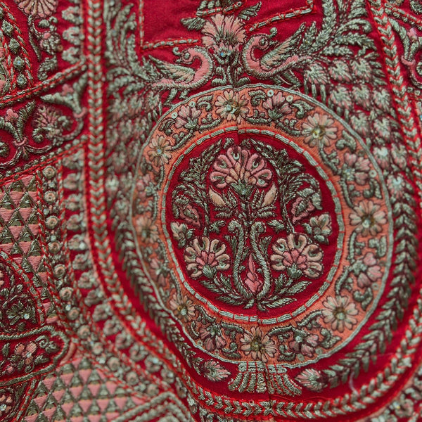 Amrapali - Big Flared Raw Silk Fuchsia Red Royal Wedding Lehenga