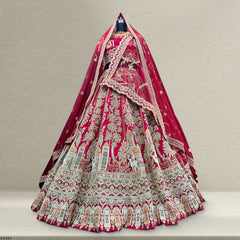 Amrapali - Peacock Deer Handwork Raw Silk Royal Maroon Bridal Lehenga