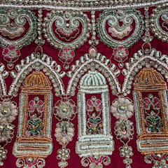 Amrapali - Peacock Deer Handwork Raw Silk Royal Maroon Bridal Lehenga