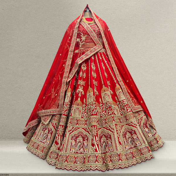 Amrapali - Doli Baraat Handwork Raw Silk Royal Red Bridal Lehenga