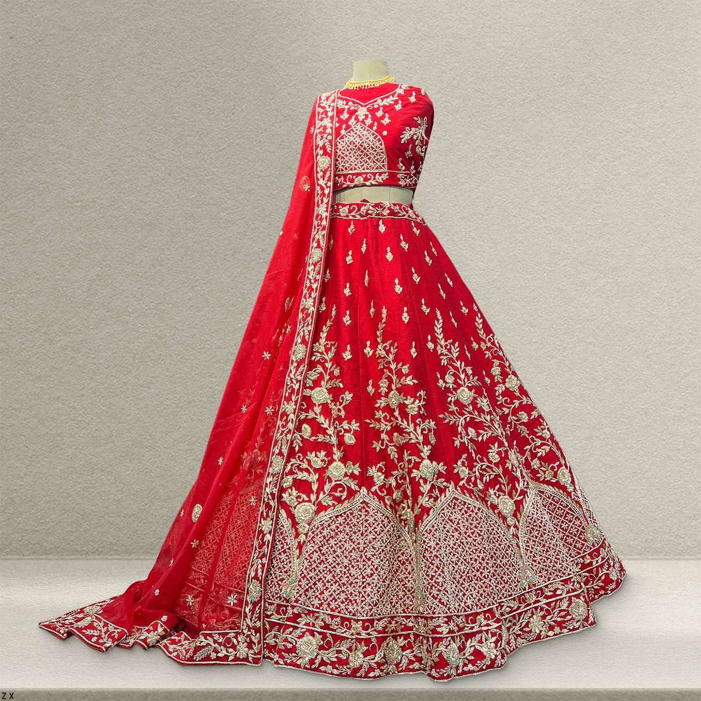 Amrapali - Minimal Sabya Zardosi Raw Silk Royal Red Bridal Lehenga
