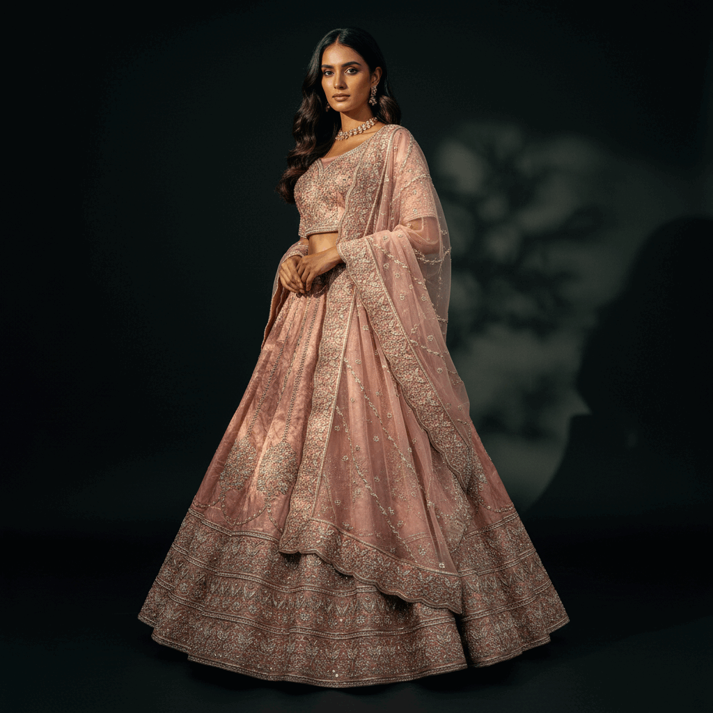 Amrapali - Tissue Silk Zardosi Handwork Minimal Concept Lehenga