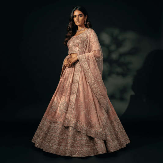 Amrapali - Tissue Silk Zardosi Handwork Minimal Concept Lehenga