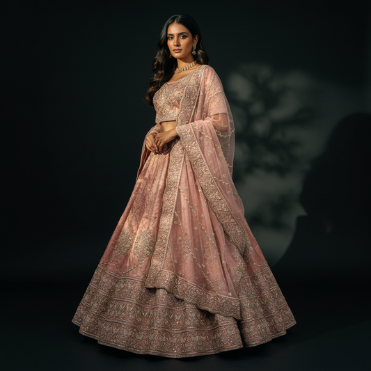 Amrapali - Tissue Silk Zardosi Handwork Minimal Concept Lehenga