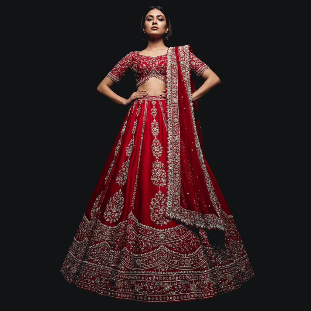 Amrapali - Vertical Pattern Cutdana Pearls Handcrafted Bridal Lehenga