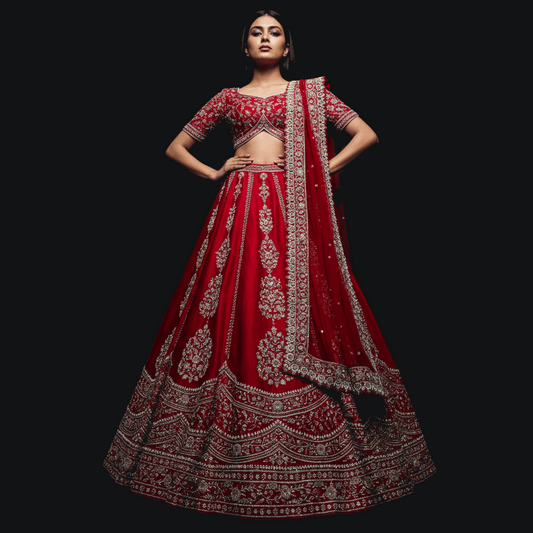 Amrapali - Vertical Pattern Cutdana Pearls Handcrafted Bridal Lehenga