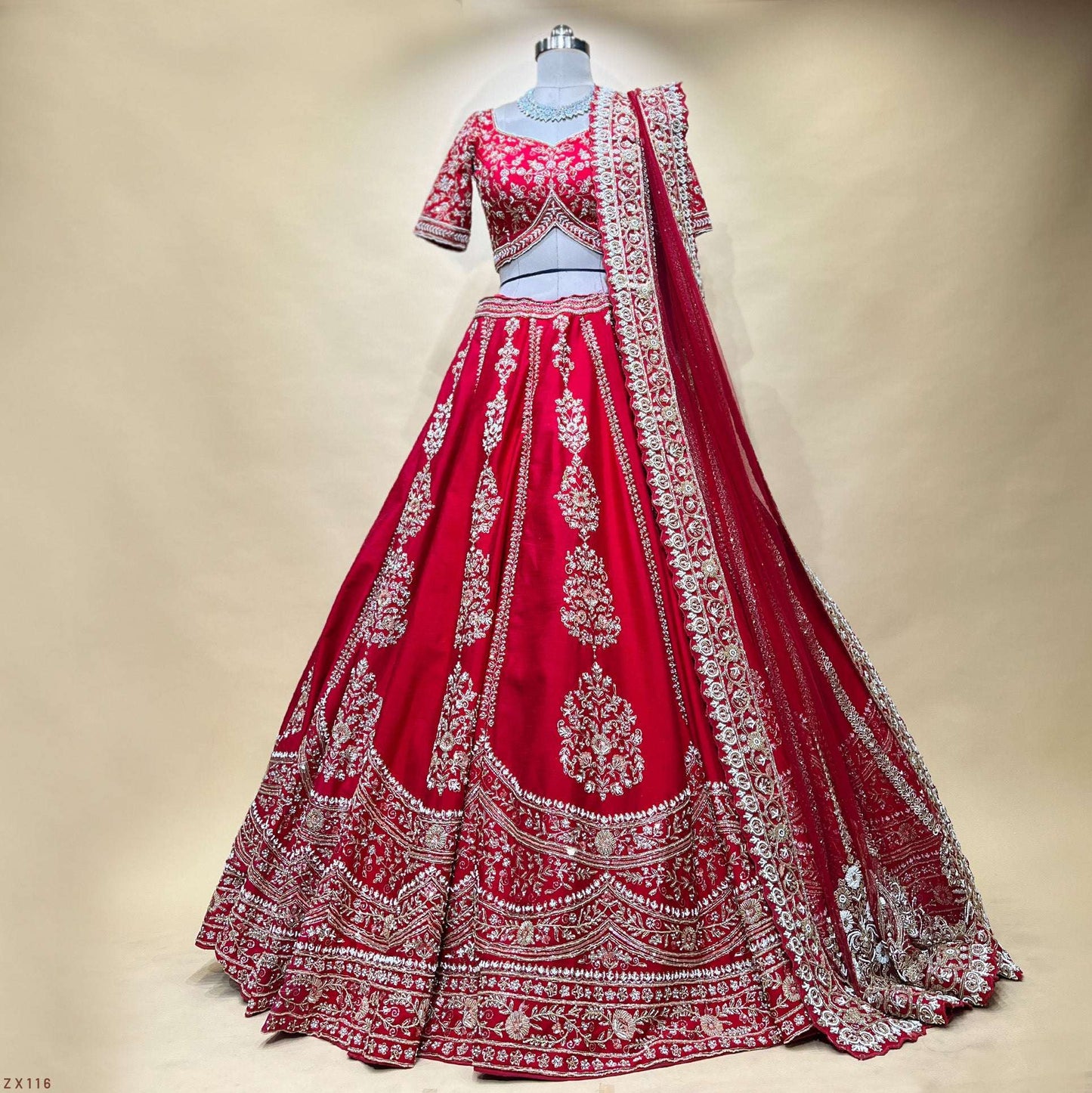 Amrapali - Vertical Pattern Cutdana Pearls Handcrafted Bridal Lehenga