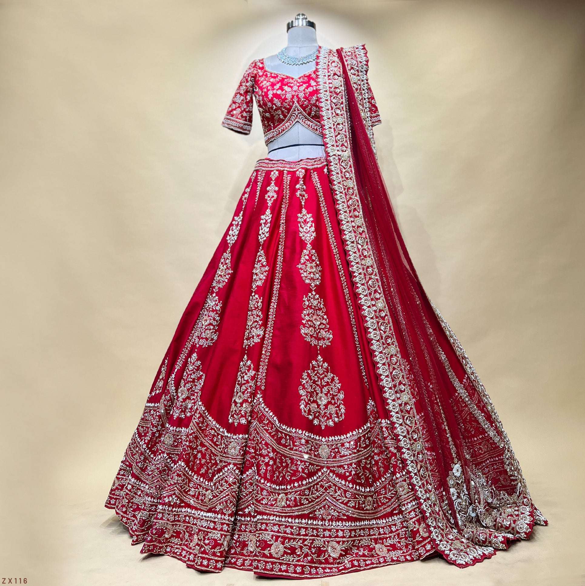 Amrapali - Vertical Pattern Cutdana Pearls Handcrafted Bridal Lehenga