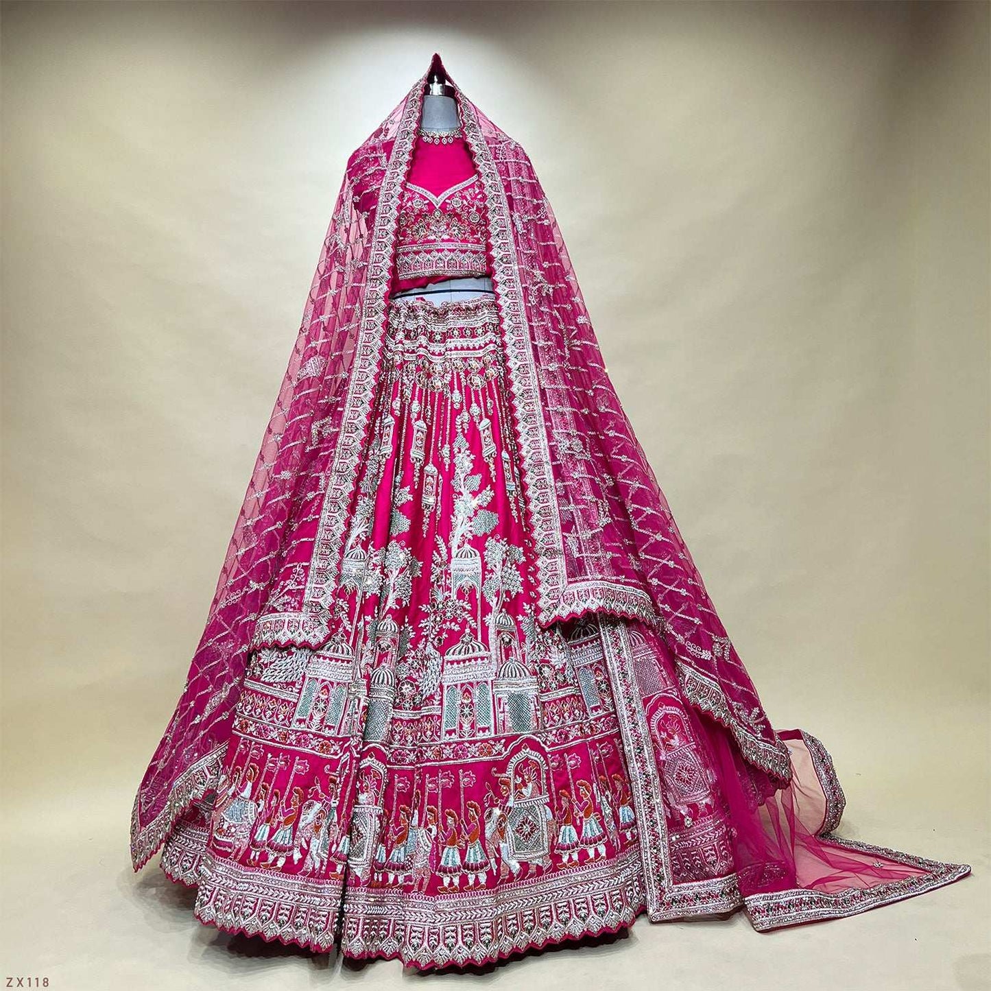 Amrapali - Doli Baraat Handwork Raw Silk Rani Pink Bridal Lehenga
