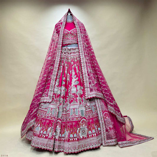 Amrapali - Doli Baraat Handwork Raw Silk Rani Pink Bridal Lehenga