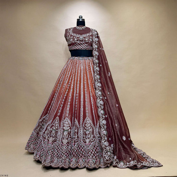 Amrapali - Tissue Silk Zardosi Handwork Ombre Designer Lehenga