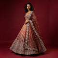 Ombre dusty pink lehenga skirt with ornate silver zardosi embroidery and border details