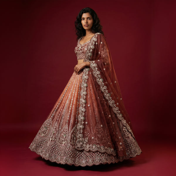 Amrapali - Tissue Silk Zardosi Handwork Ombre Designer Lehenga